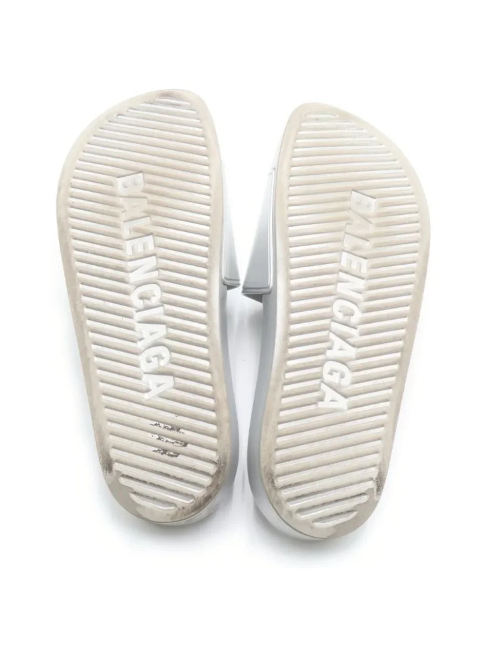 Balenciaga Logo Rubber Slide Flat Sandals Shoes Silver